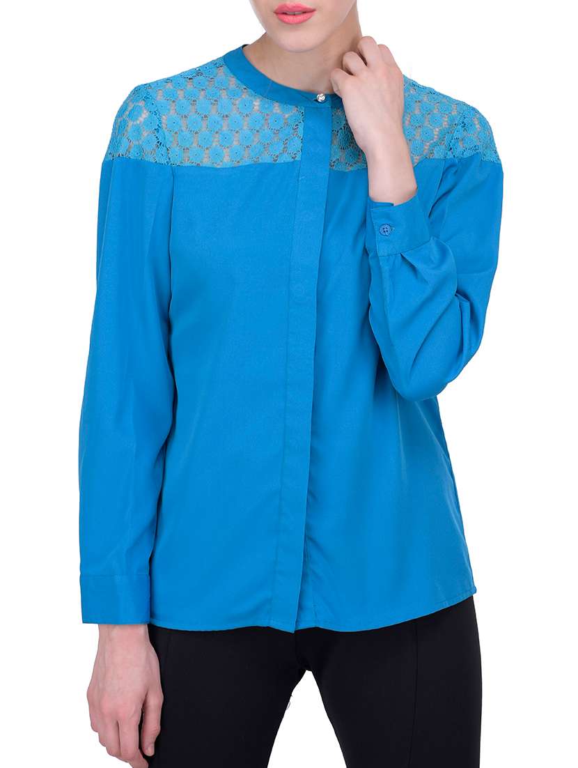 solid blue poly crepe top