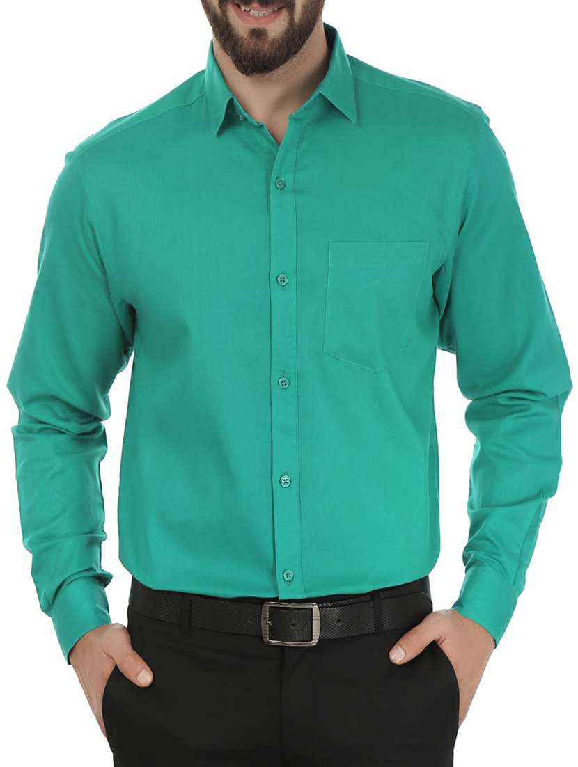 solid dark green cotton formal shirt
