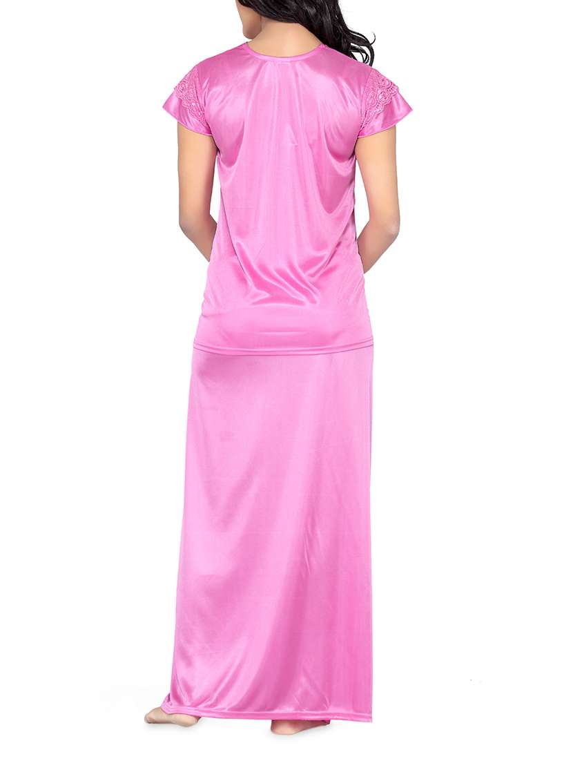 Buy online Pink Lace Border Satin Wrap Skirt Set from lingerie for