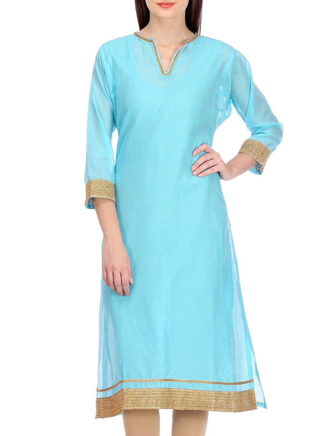 Sky blue pure silk gota work kurta