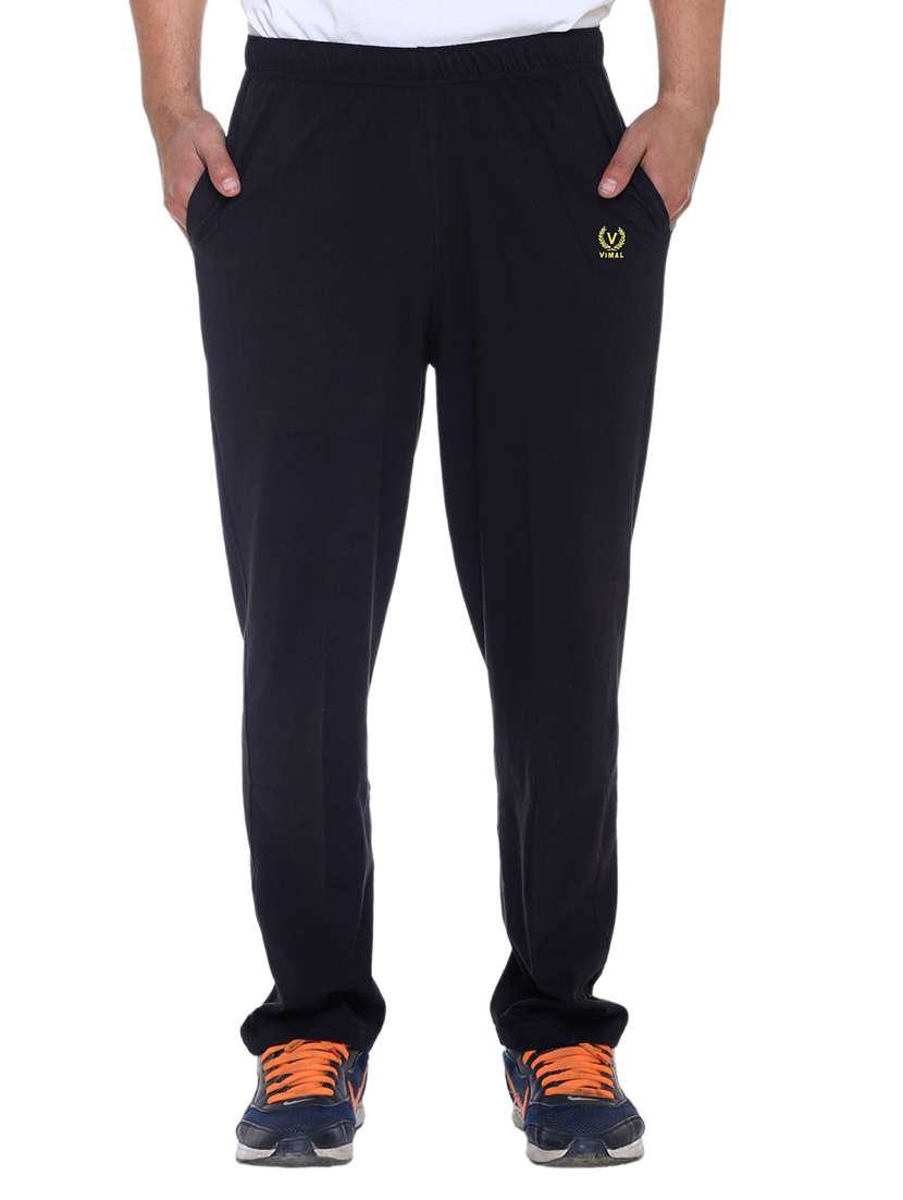 black solid full length track pant