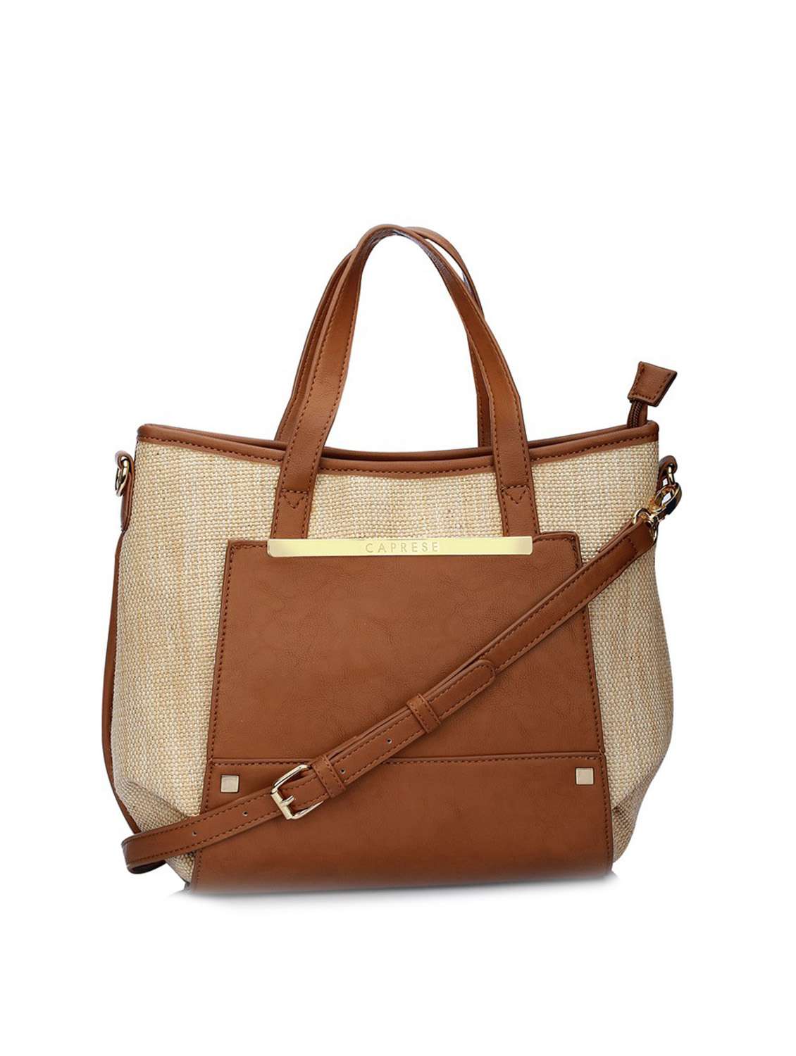 brown leatherette handbag with jute detailing