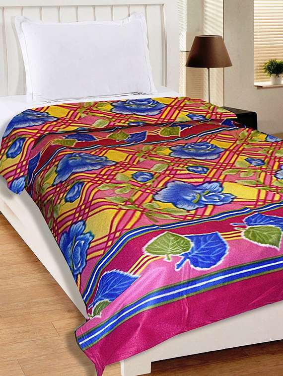 multi colored printed polyester single bed mink blanket