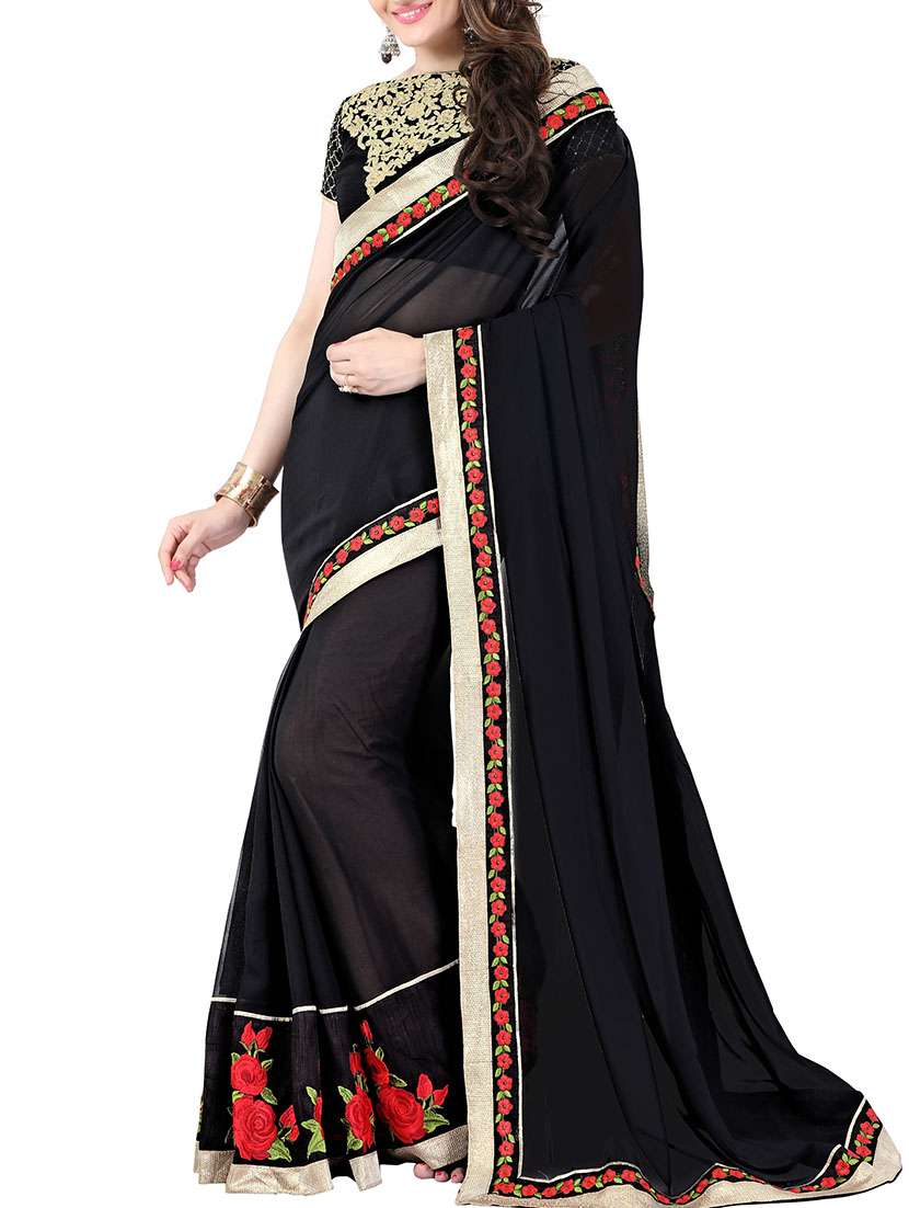 black georgette embroidered  saree with blouse