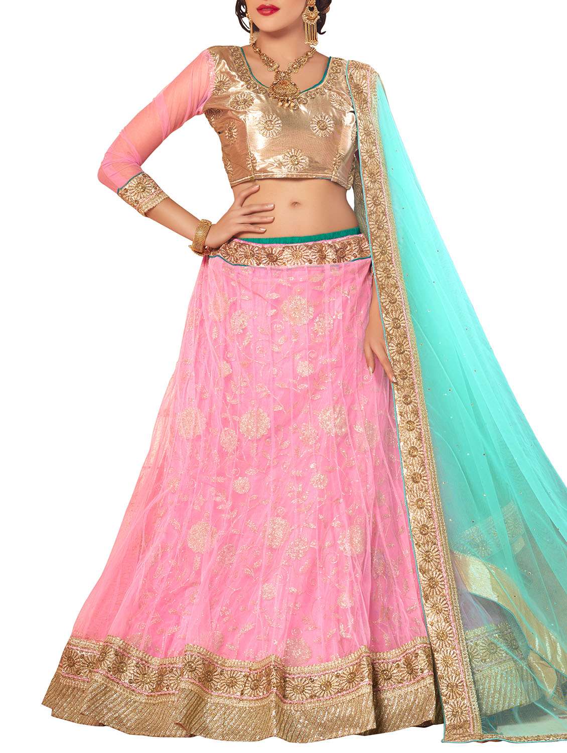 pink net lehenga