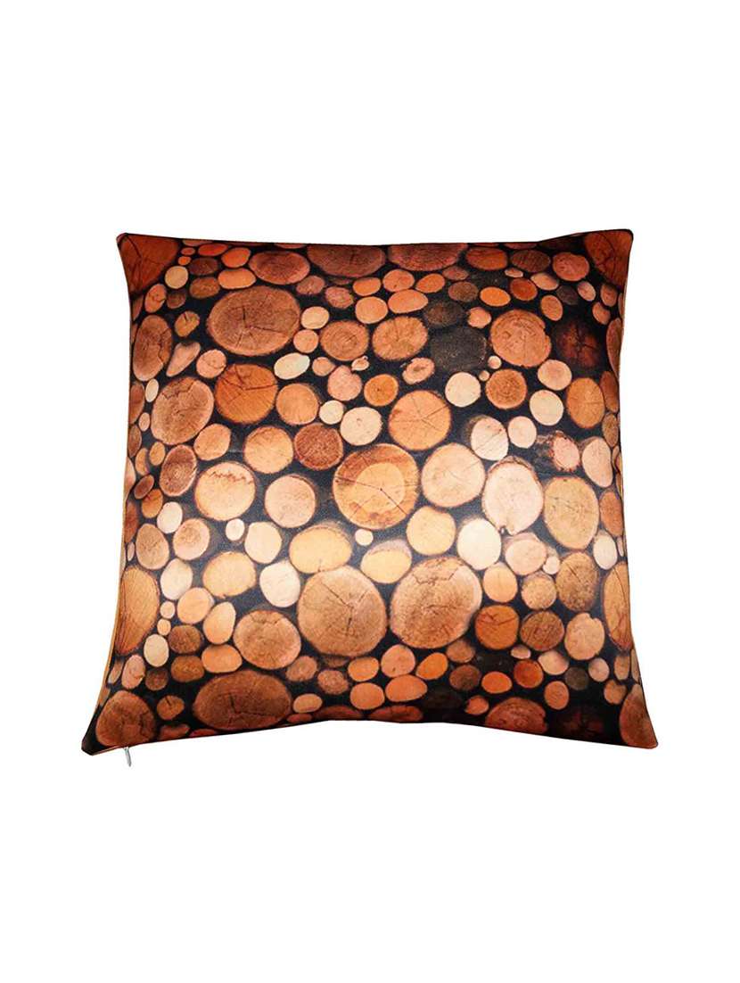 brown printed polysilk cushion cover
