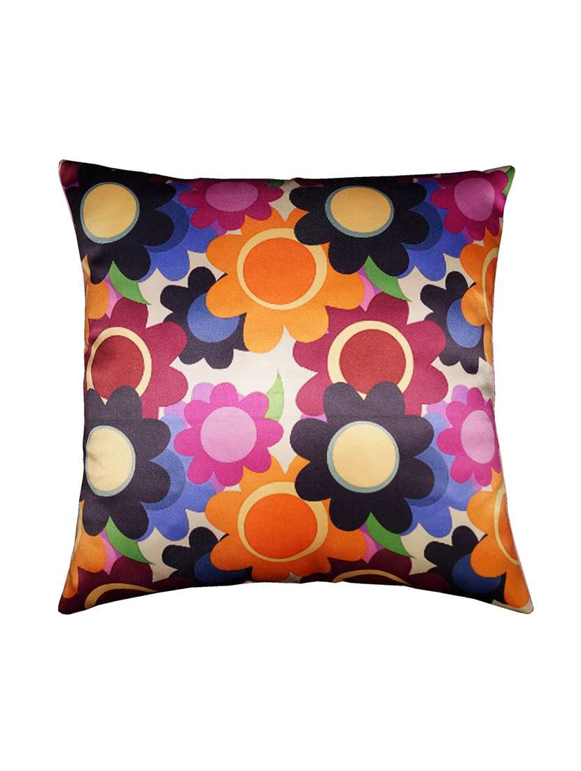 multicoloured printed polysilk cushion cover