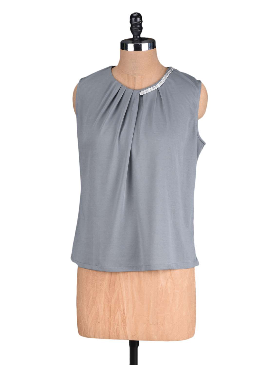 grey plain pleated top