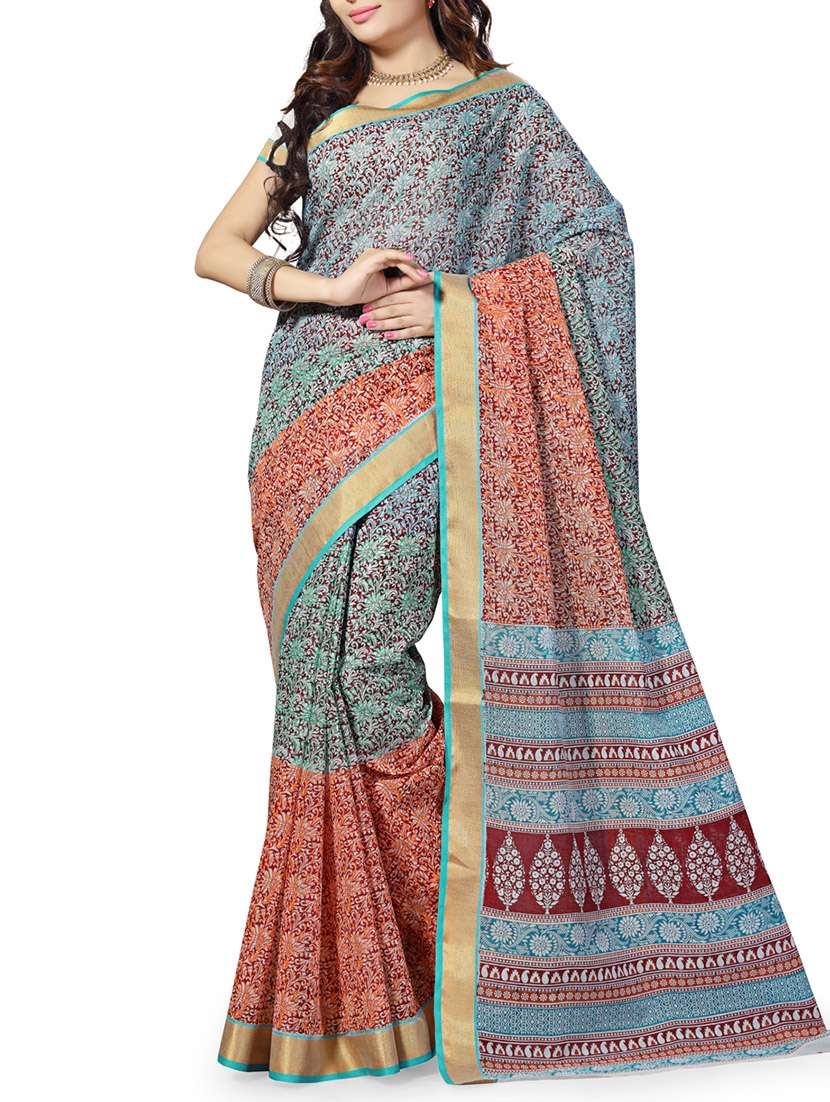 multi colored cotton saree with blouse