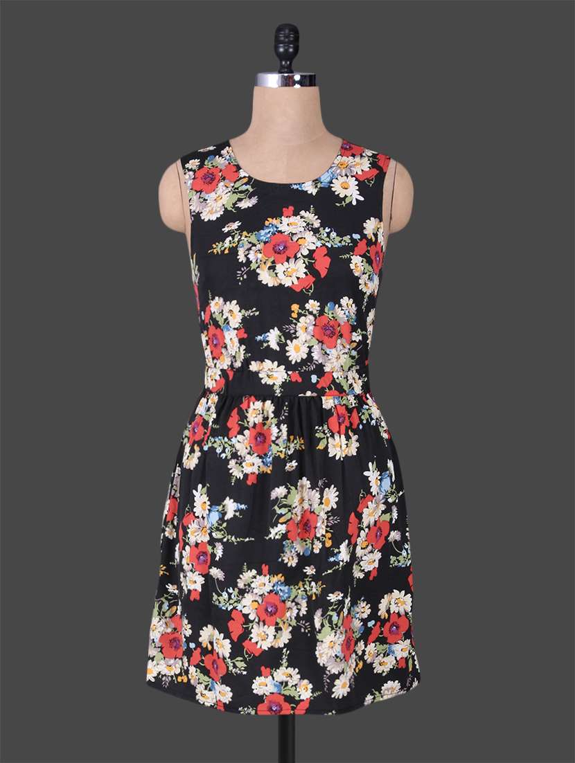 floral printed backless fit & flare dress