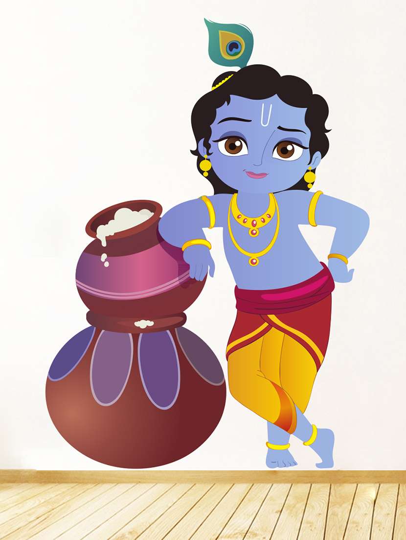 lord krishna multi colored leatherette  sticker