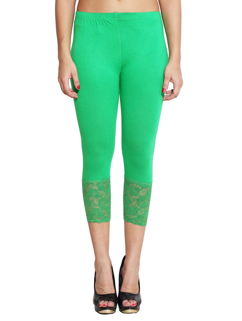 green color, viscose capri with lace