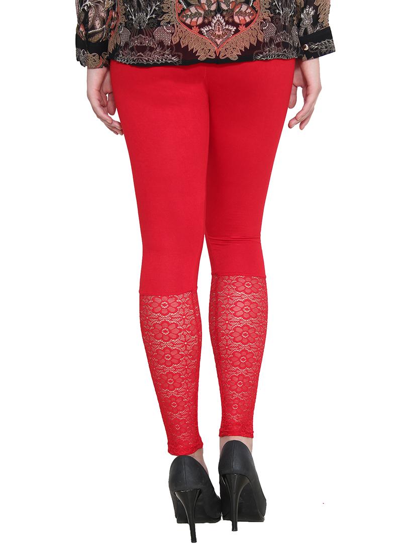 red color, viscose legging with lace - 11512317 - Standard Image - 2