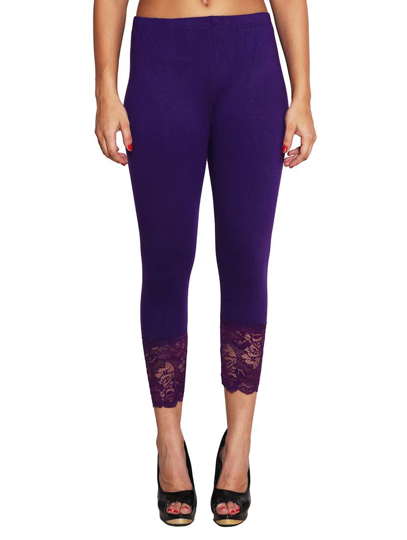 purple color, viscose capri with lace