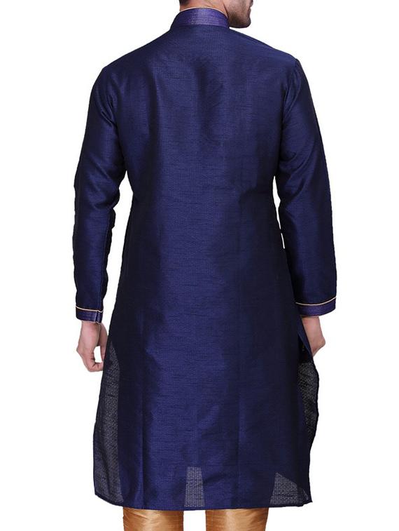 navy blue cotton kurta pyjama set - 11513691 - Standard Image - 2