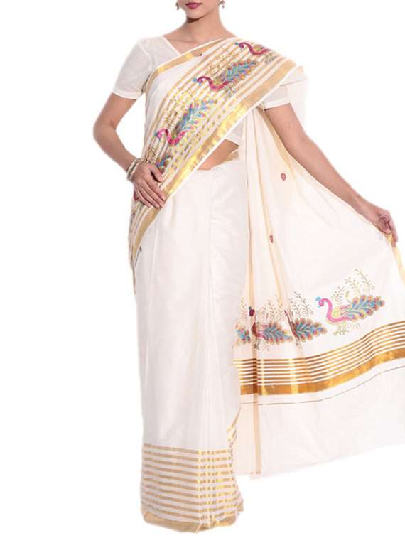 beige cotton kasavu saree with blouse