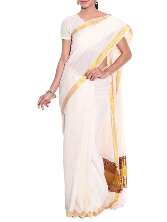 beige cotton kasavu saree with blouse
