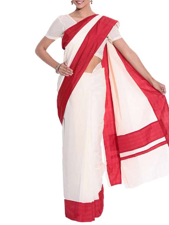cream cotton bordered saree with blouse