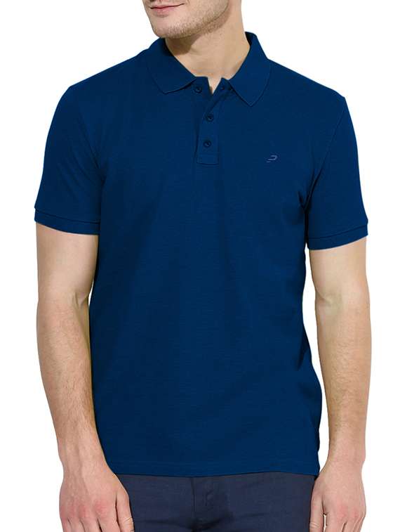 solid navy blue cotton polo t-shirt