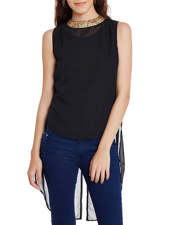 black georgette high low top