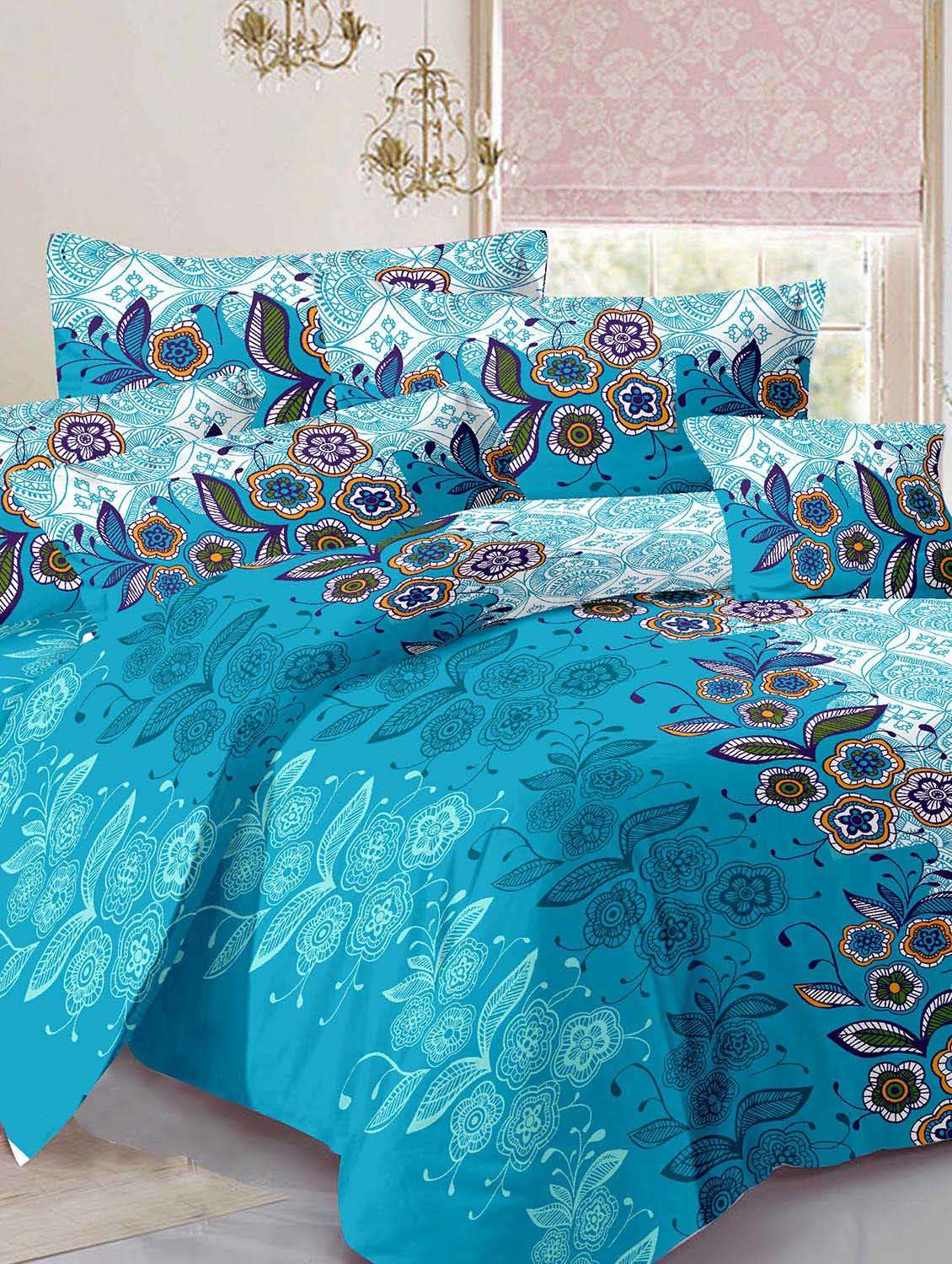 blue cotton bed sheet set