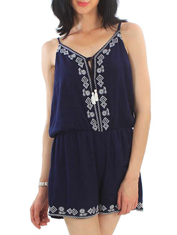 blue polyester romper