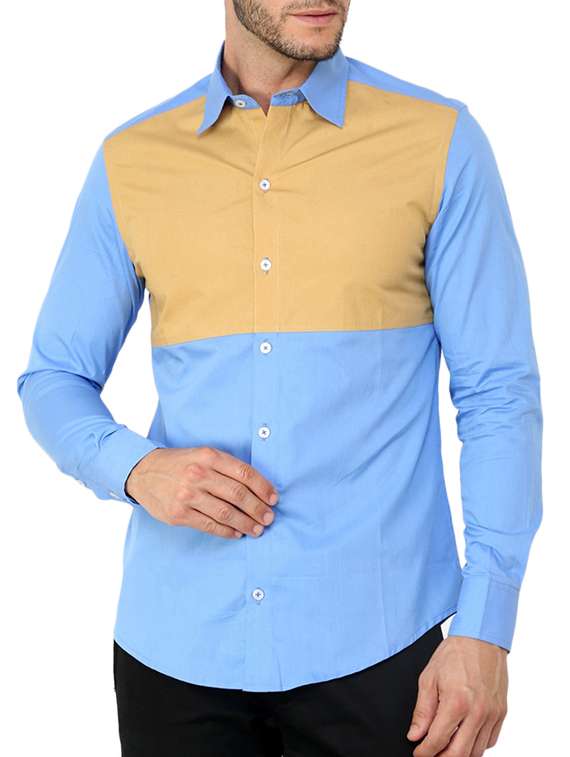 light blue color block casual shirt
