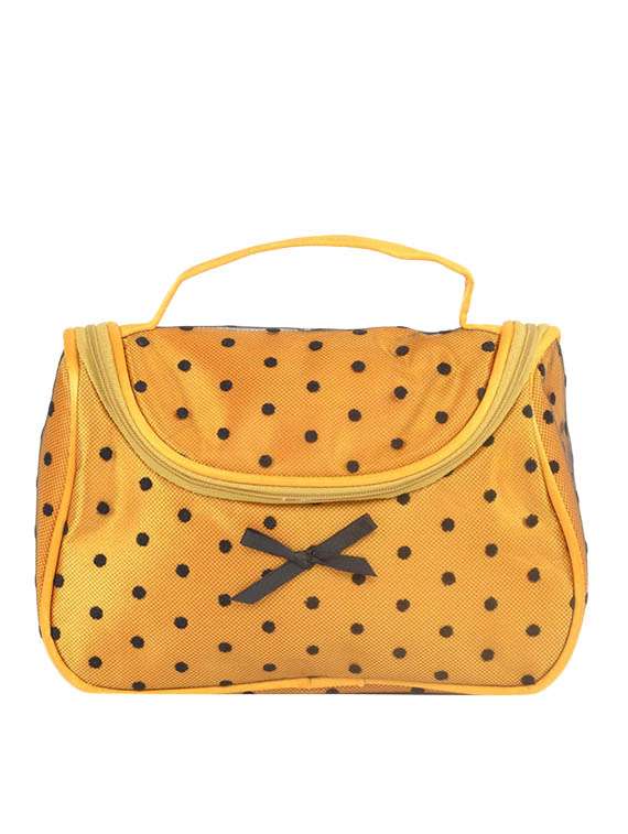 yellow satin polka dot utility bag