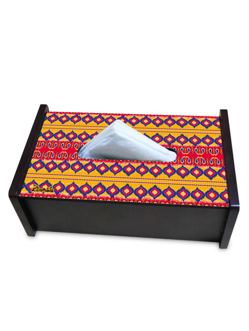 ikat print wooden tissue box