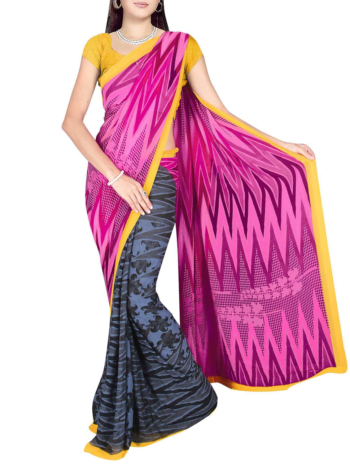 brown georgette saree with blouse