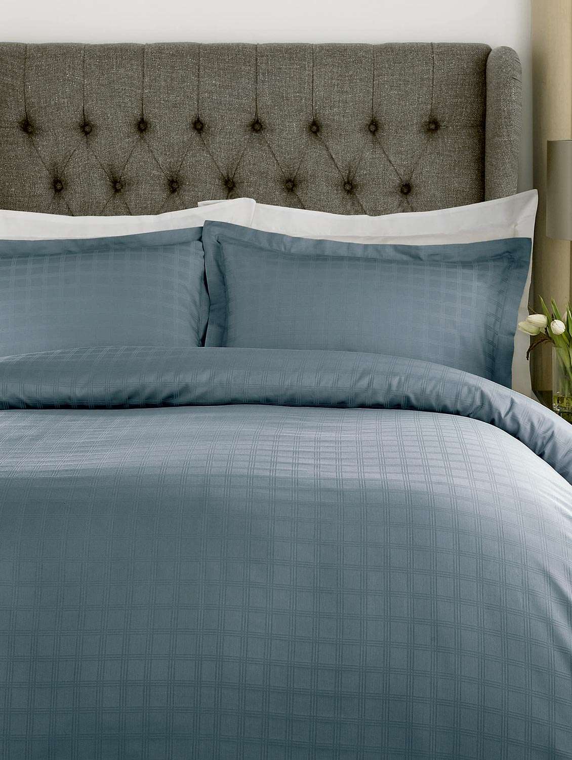 100% cotton squares duvet cover double blue