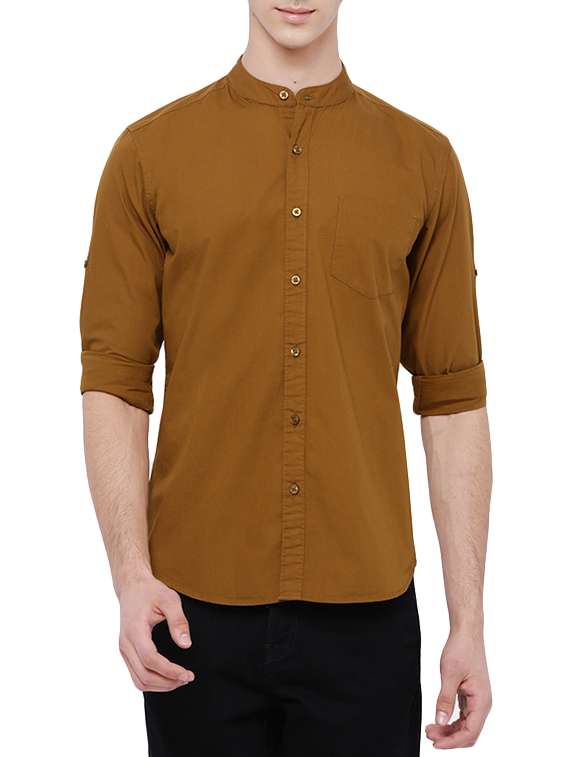 mustard yellow cotton casual shirt