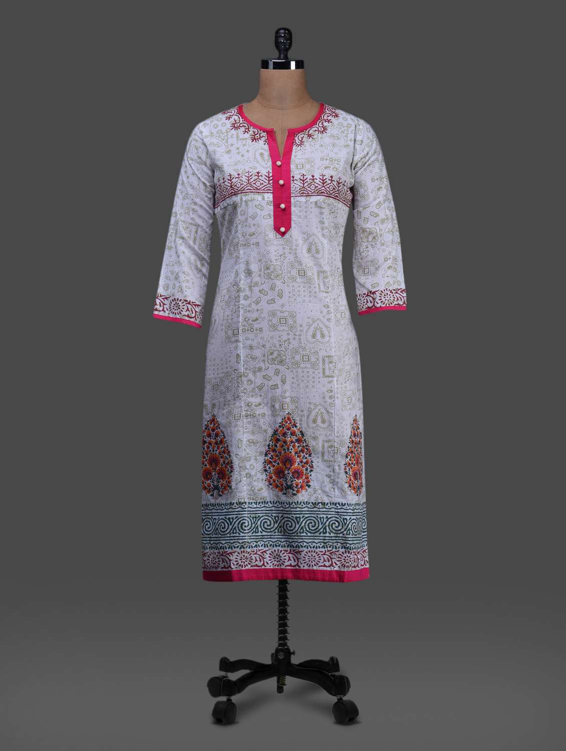 white printed cotton kurta