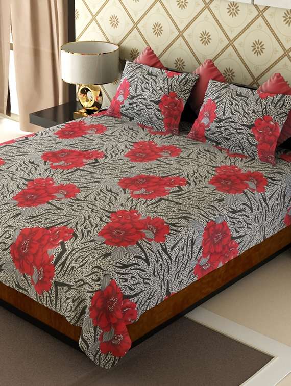 grey cotton blend bed sheet set