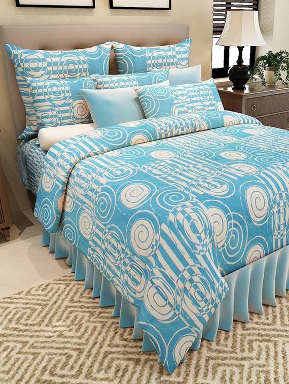 blue cotton printed double bedsheet set