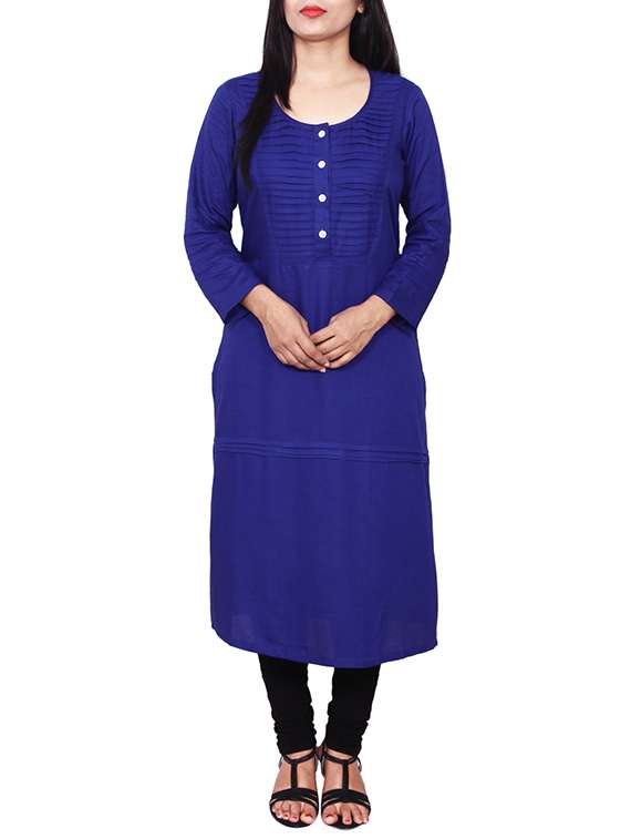 blue rayon straight solid kurta