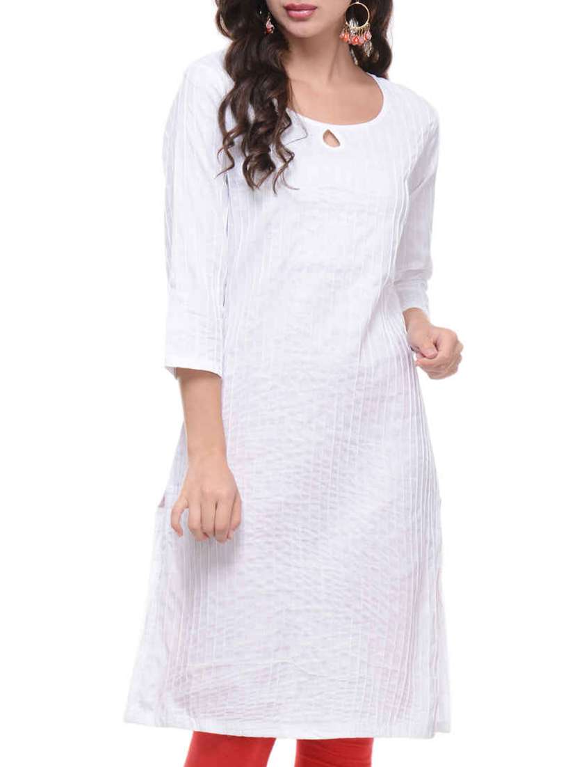white cotton straight pintucks kurta