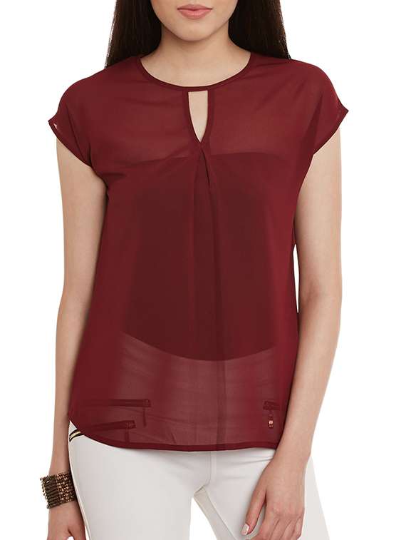 women's straight key hole neck top