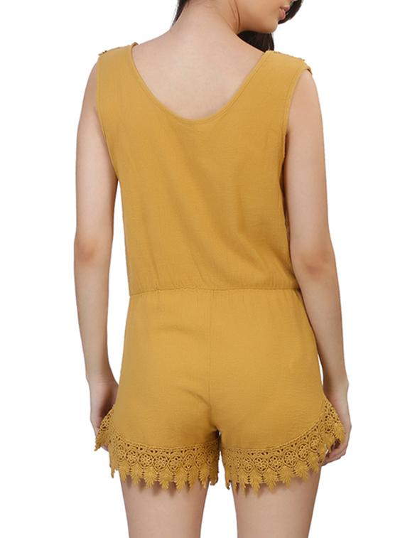 solid mustard cotton romper - 11608348 - Standard Image - 2