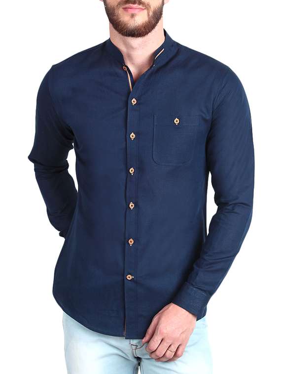 navy blue linen casual shirt