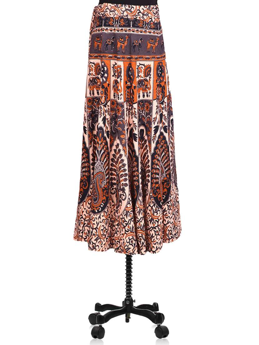 bagru printed  wrap flared skirt