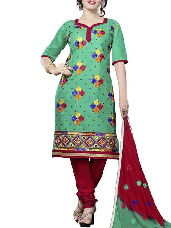 green cotton unstitched suit