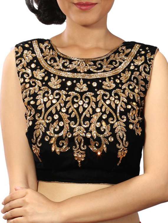black velvet embellished stitched blouse