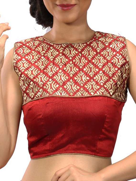red silk blend brocade blouse