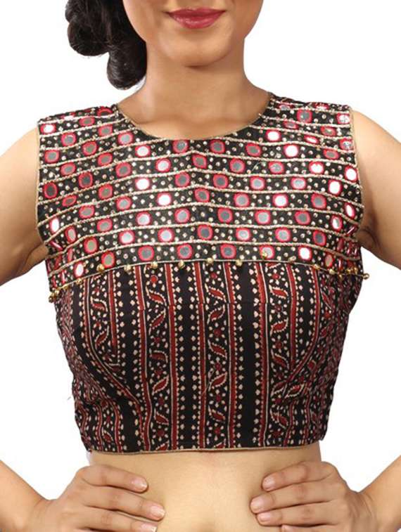 black cotton mirror work blouse
