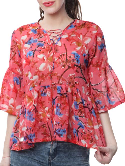 women's peplum tie-up neck top - 11665190 - Standard Image - 0