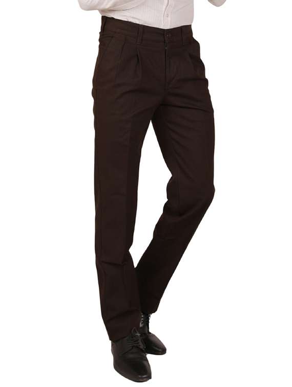 solid brown cotton formal trouser