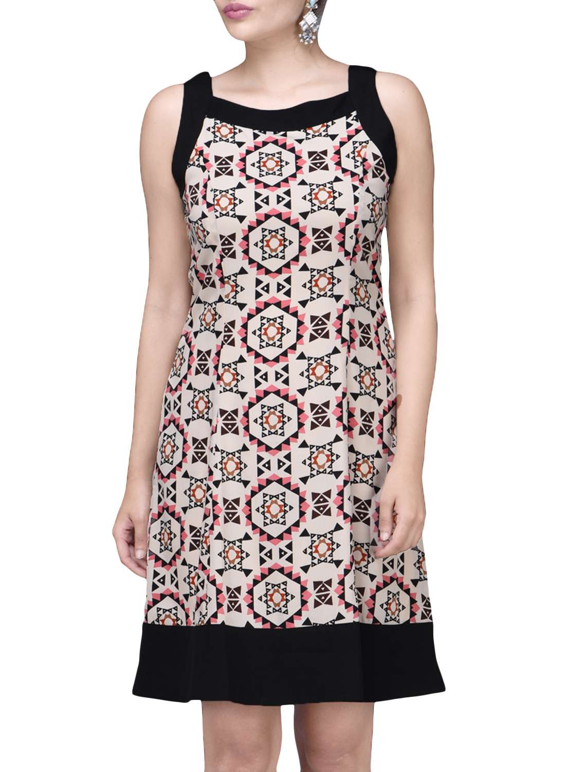 black polycrepe printed dress