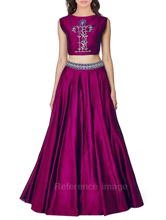 purple embroidered art silk lehenga