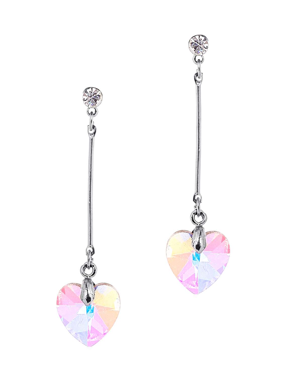 silver toned heart shape stone dangler earrings